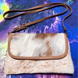 Super 🔥 Deal Myra Bag Tan and White Hair-On-Hide Clutch Crossbody Bag